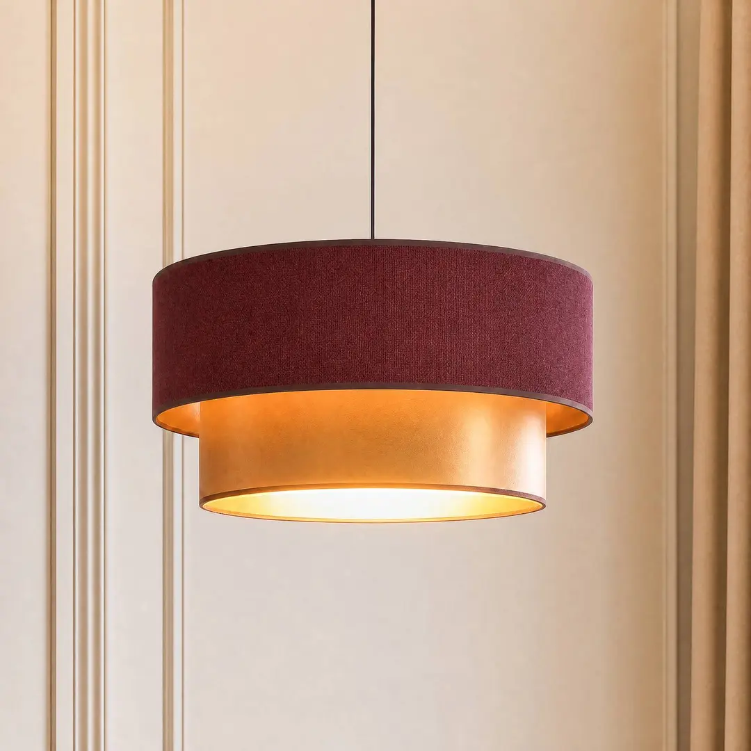 Duolla Pendellampe Dorina, dunkelrot/gold, Ø 45 cm, Textil, E27