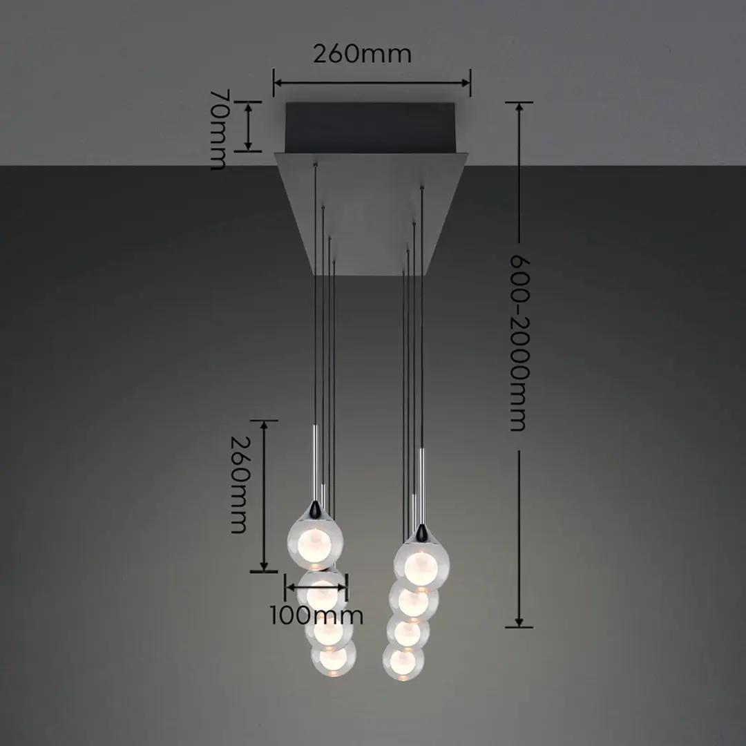 Trio Lighting LED-Pendellampe Calista, chrom Länge 90 cm Metall/Glas 8fl