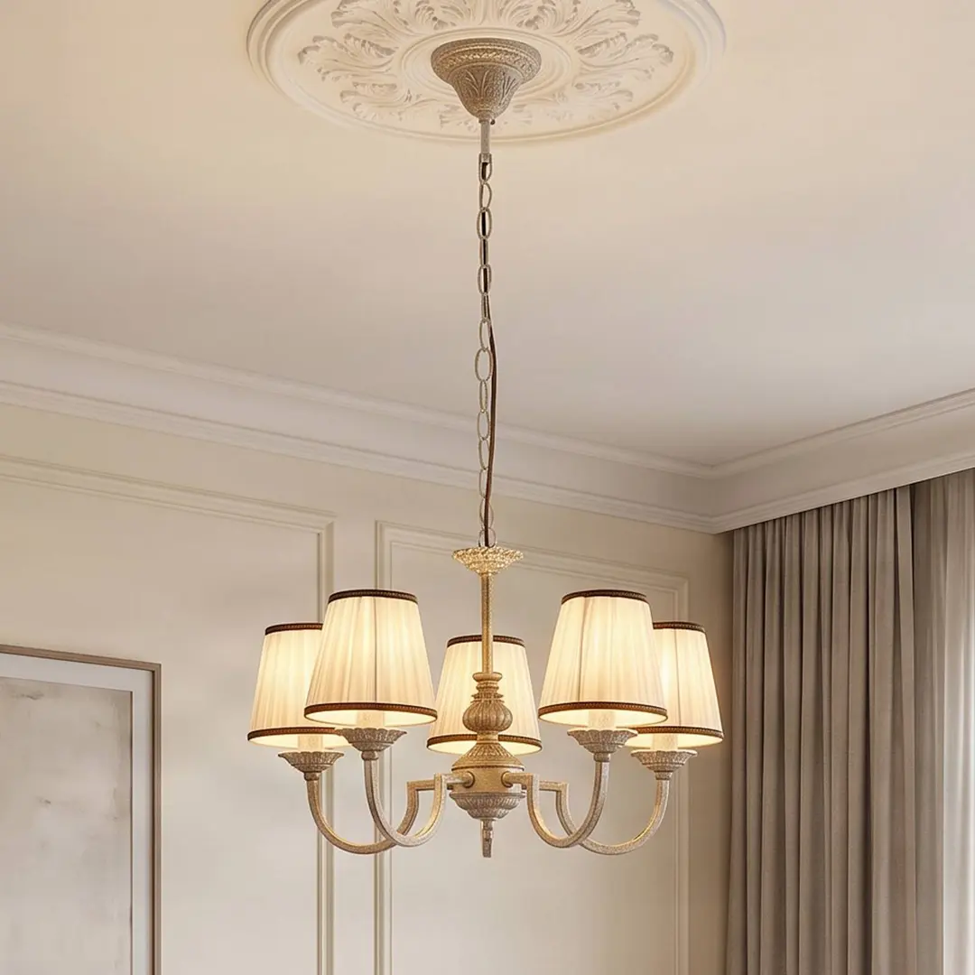 Lindby Kronleuchter Lumiel, 5-flg., creme/messing, E14