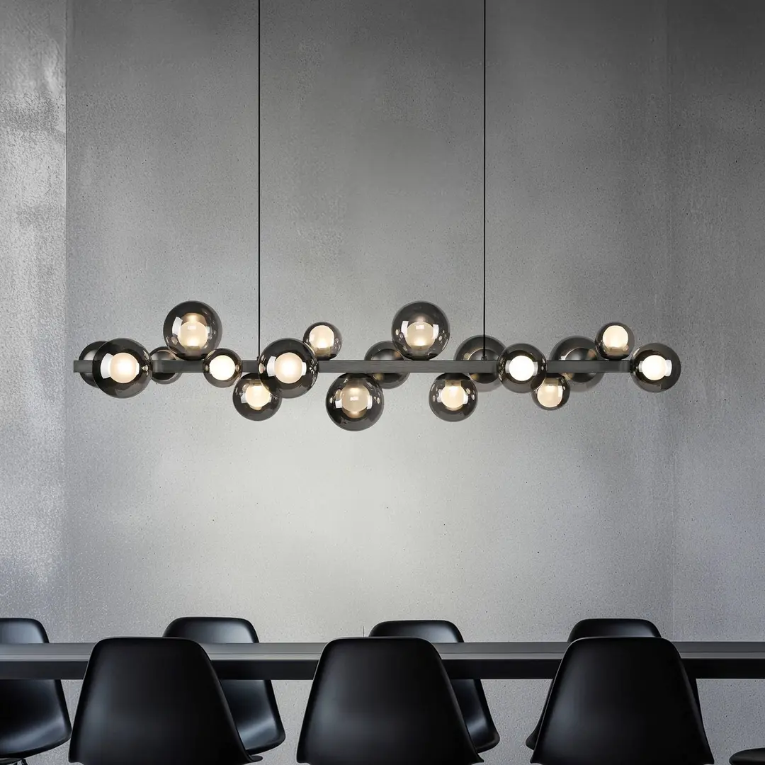 Pure LED-Hängelampe PURE E-Popup, platin, Glas, CCT, 18-flg.