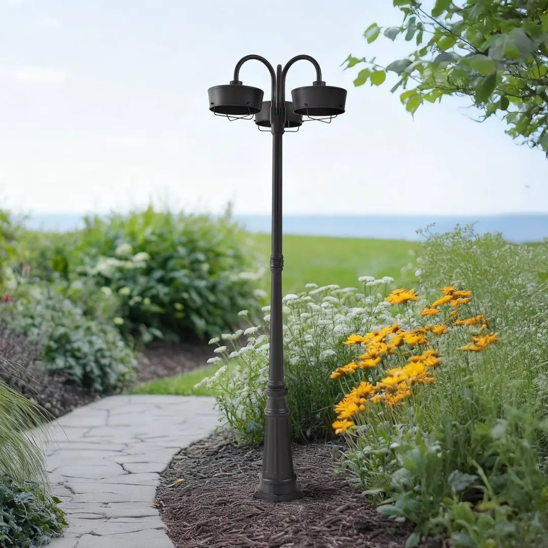 Prios LED-Außenleuchte Thorus, 204 cm, schwarz, 3-flg., IP44
