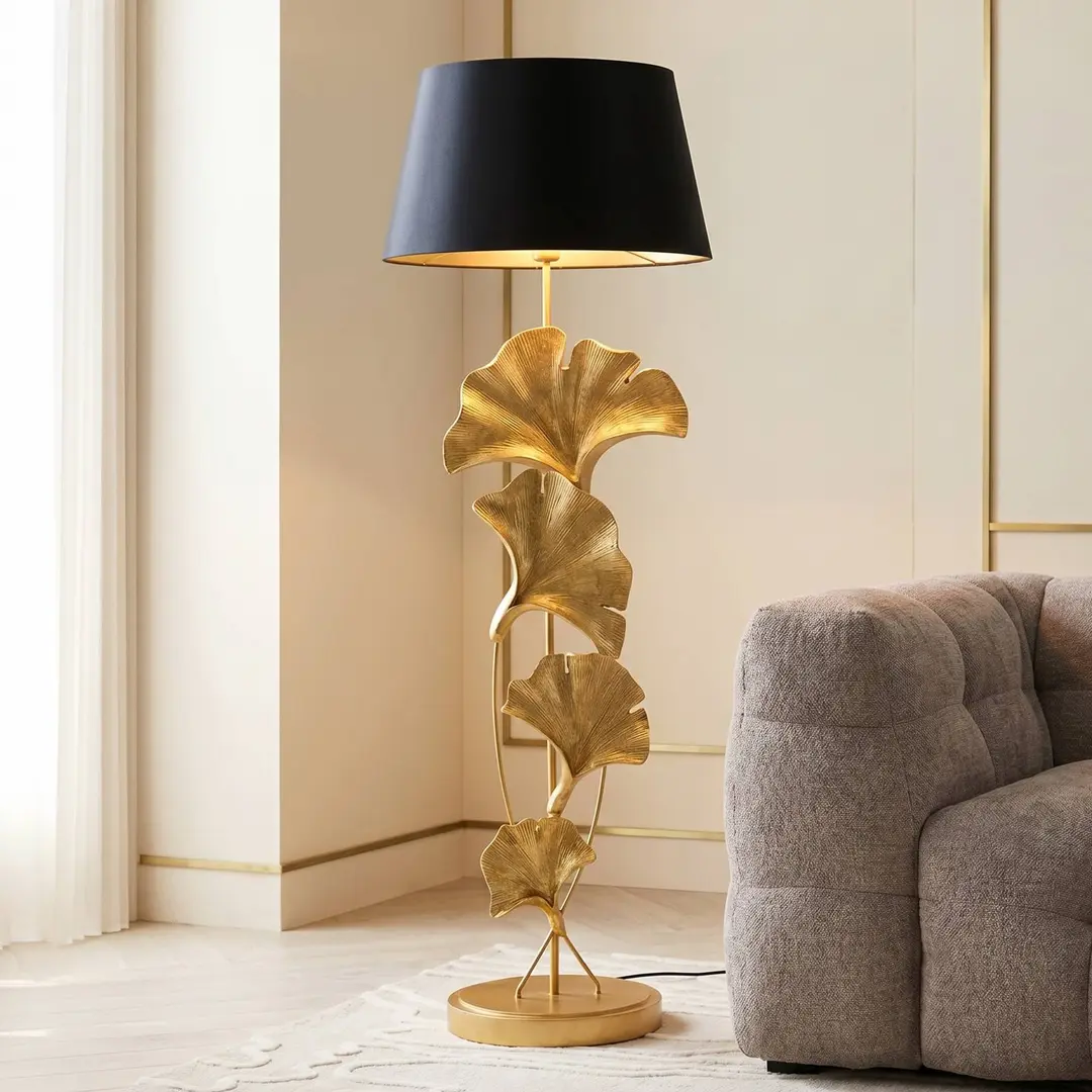 KARE Stehleuchte Ginkgo, gold, Leinen, Höhe 129 cm, E27
