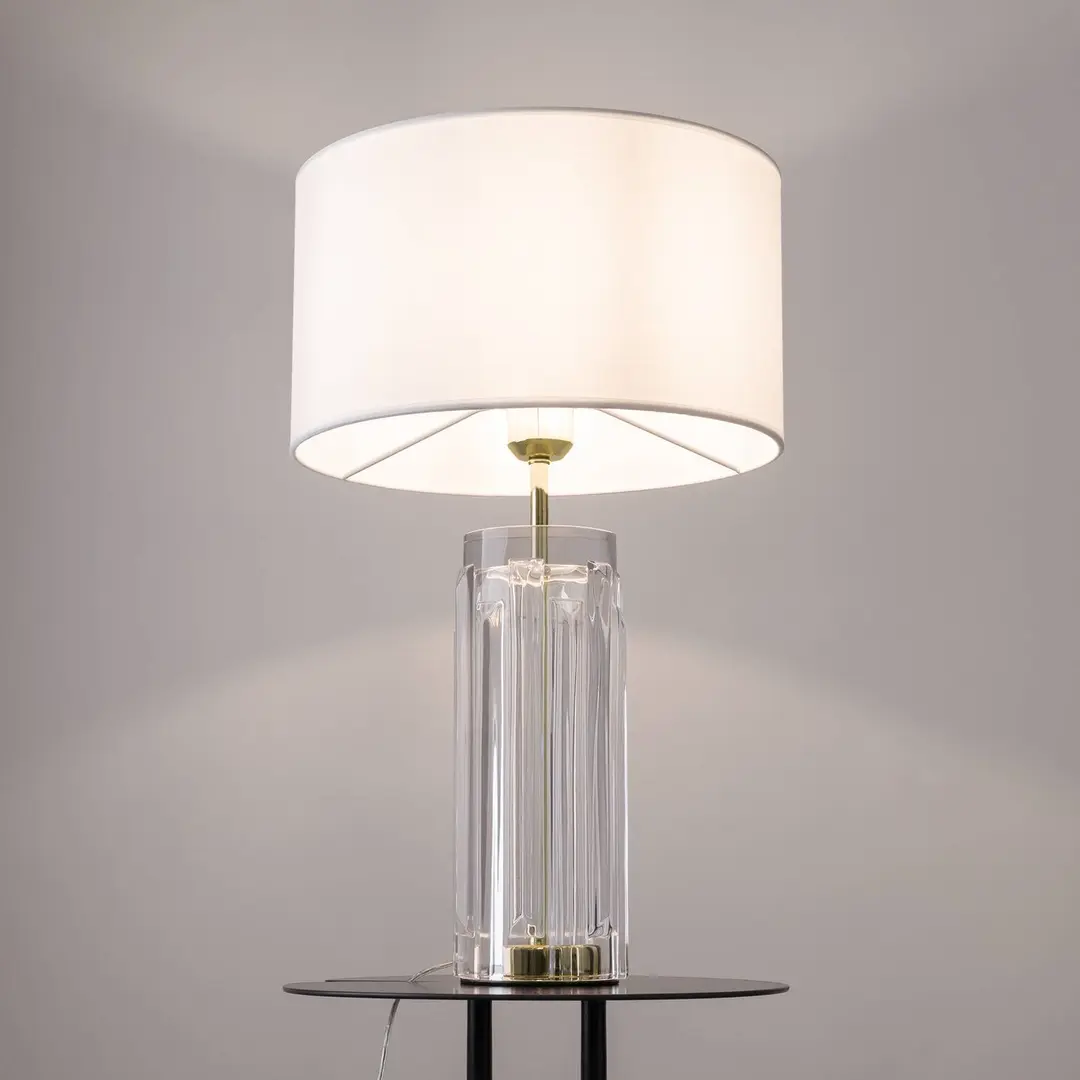 Maytoni Tischlampe Muse, weiß, Höhe 53 cm, Textil/Glas