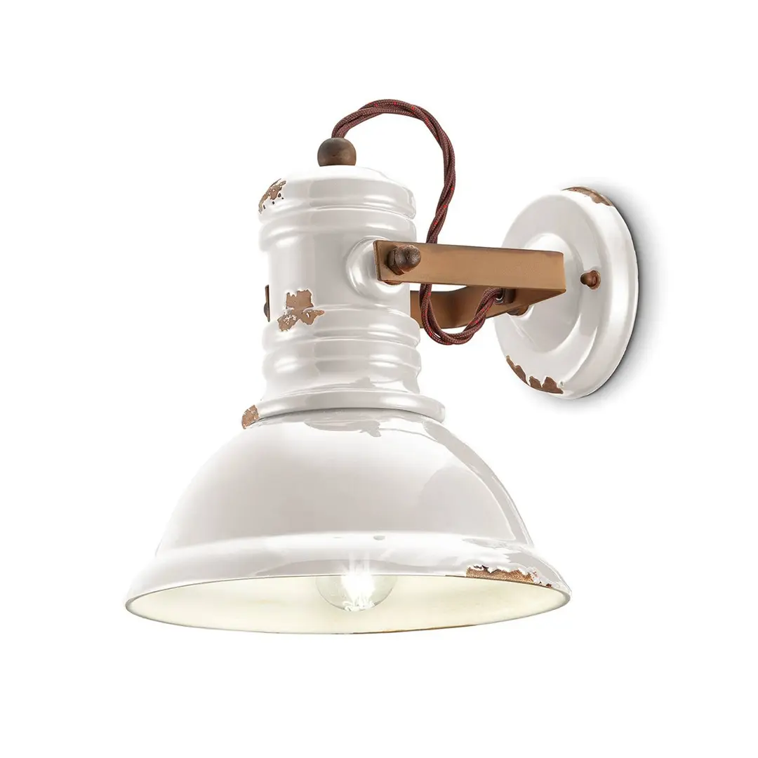 Ferroluce Keramik-Wandlampe C1693 im Industrie-Stil weiß