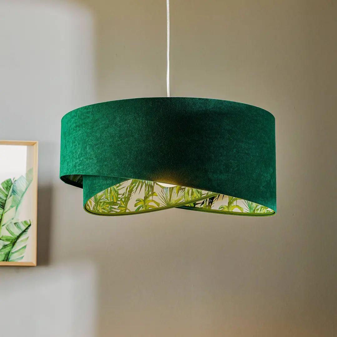 Maco Design Hängelampe Vivien, grün mit floralem Allover-Print