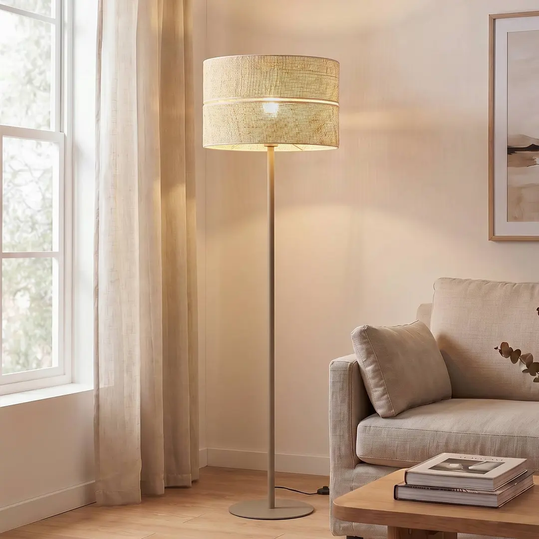 TK Lighting Stehleuchte Calma, beige, Bast, Höhe 159 cm, E27