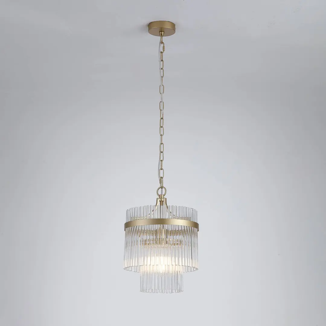 Searchlight Hängelampe Lara, Ø 26 cm, goldfarben/klar, Glas/Metall