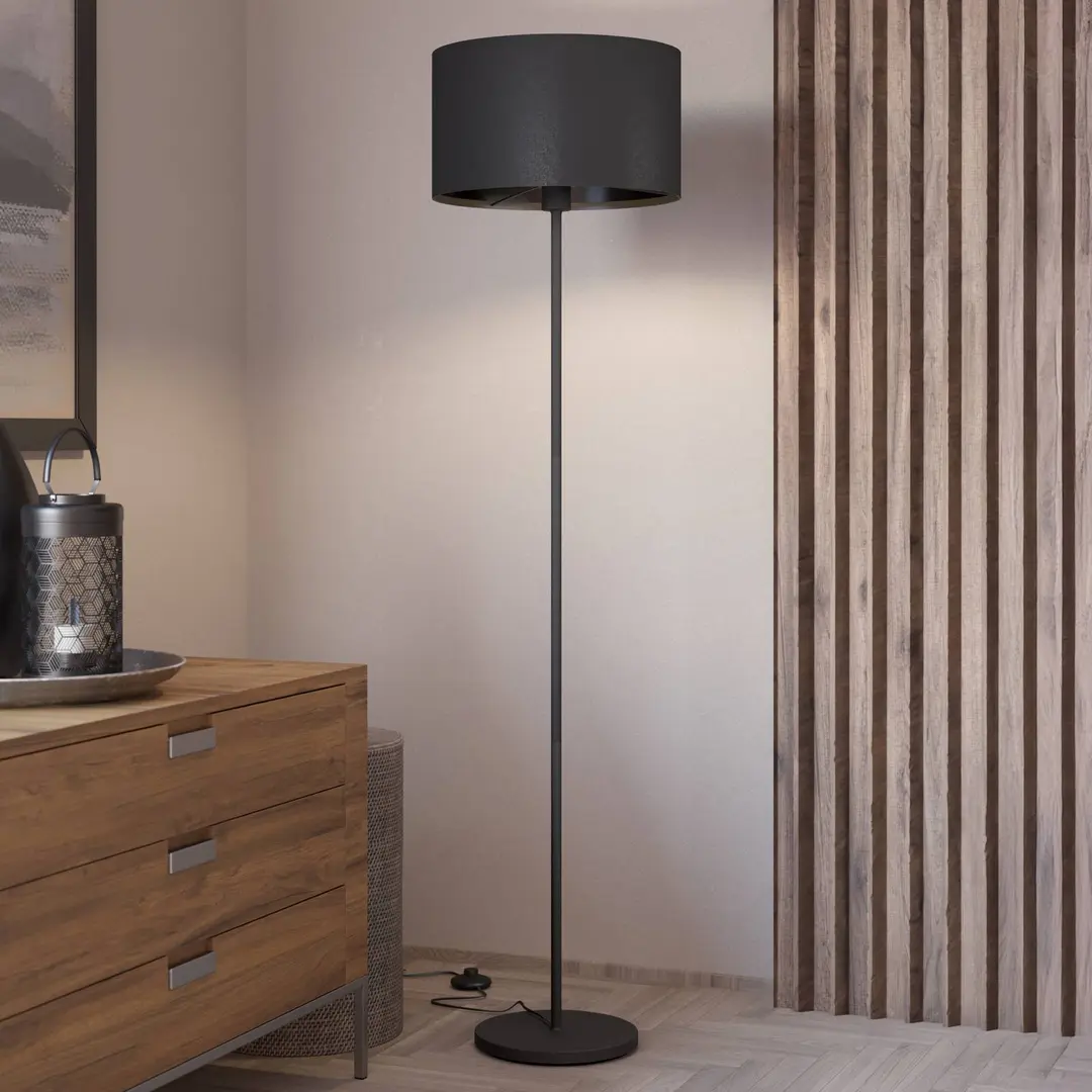 EGLO Stehleuchte Maserlo, schwarz, Höhe 151 cm, Stoff/Stahl