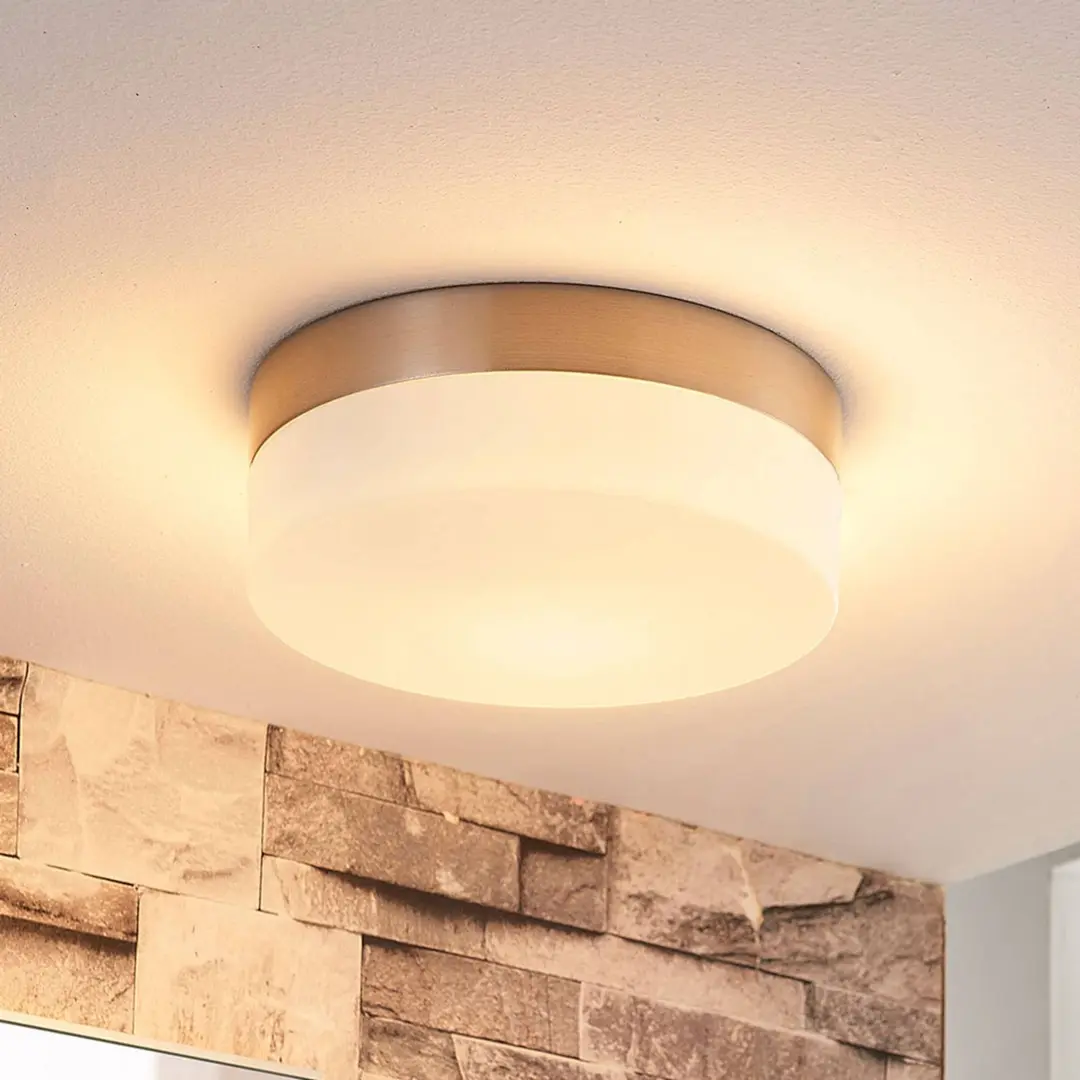 Lindby Bad-Deckenlampe Amilia, Ø 18 cm, E27, nickel, Glas