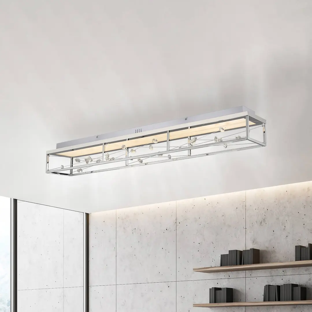 PAUL NEUHAUS LED-Deckenlampe SKINA, chrom, 112 cm, CCT, dim Fernbedienung