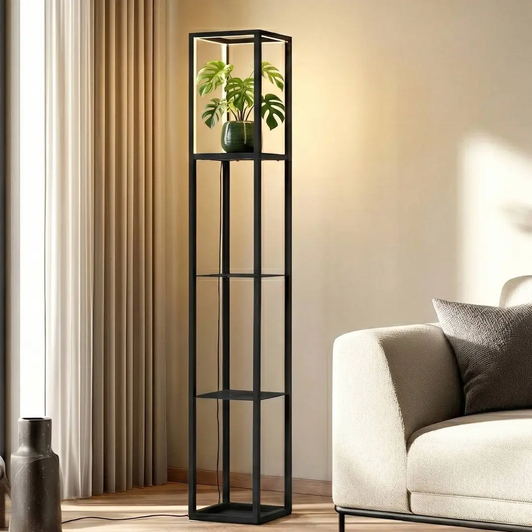 Lindby LED-Stehleuchte Birta, Regal, 155 cm, schwarz, Metall