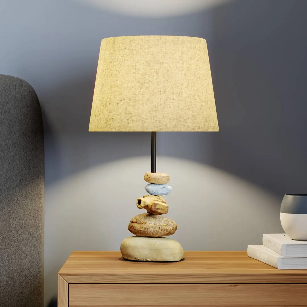 ONLI Tischlampe Vera, Stoffschirm und Stein-Dekor, 38cm