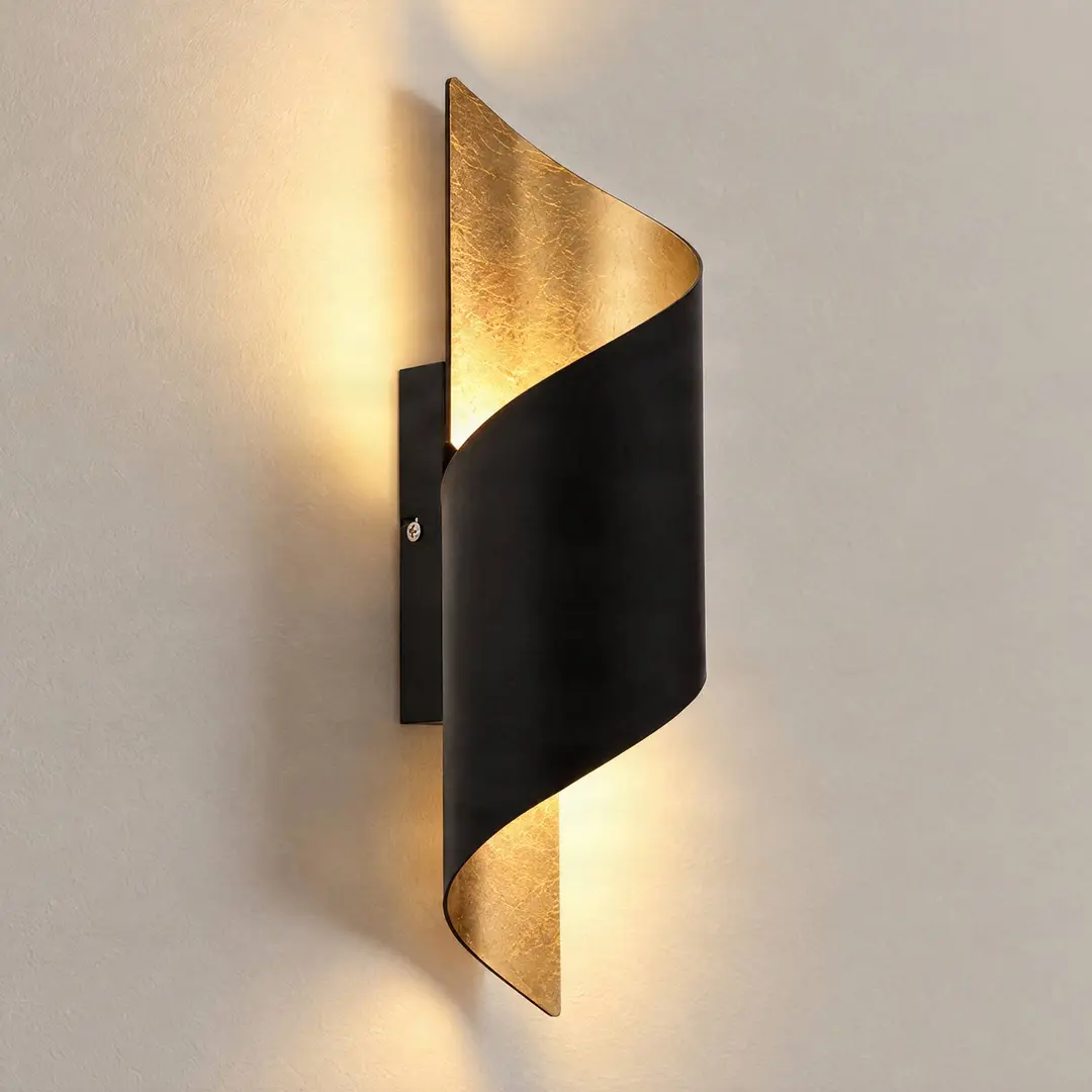 Lindby Wandleuchte Desirio, schwarz/gold, 35cm, E14, Metall