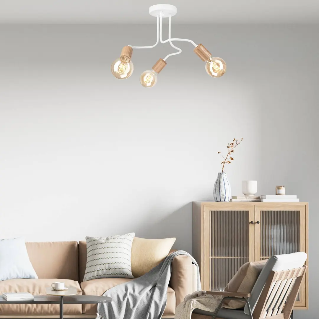 Lamkur Deckenlampe Joiy, weiß/holz. 3-flg verteilt