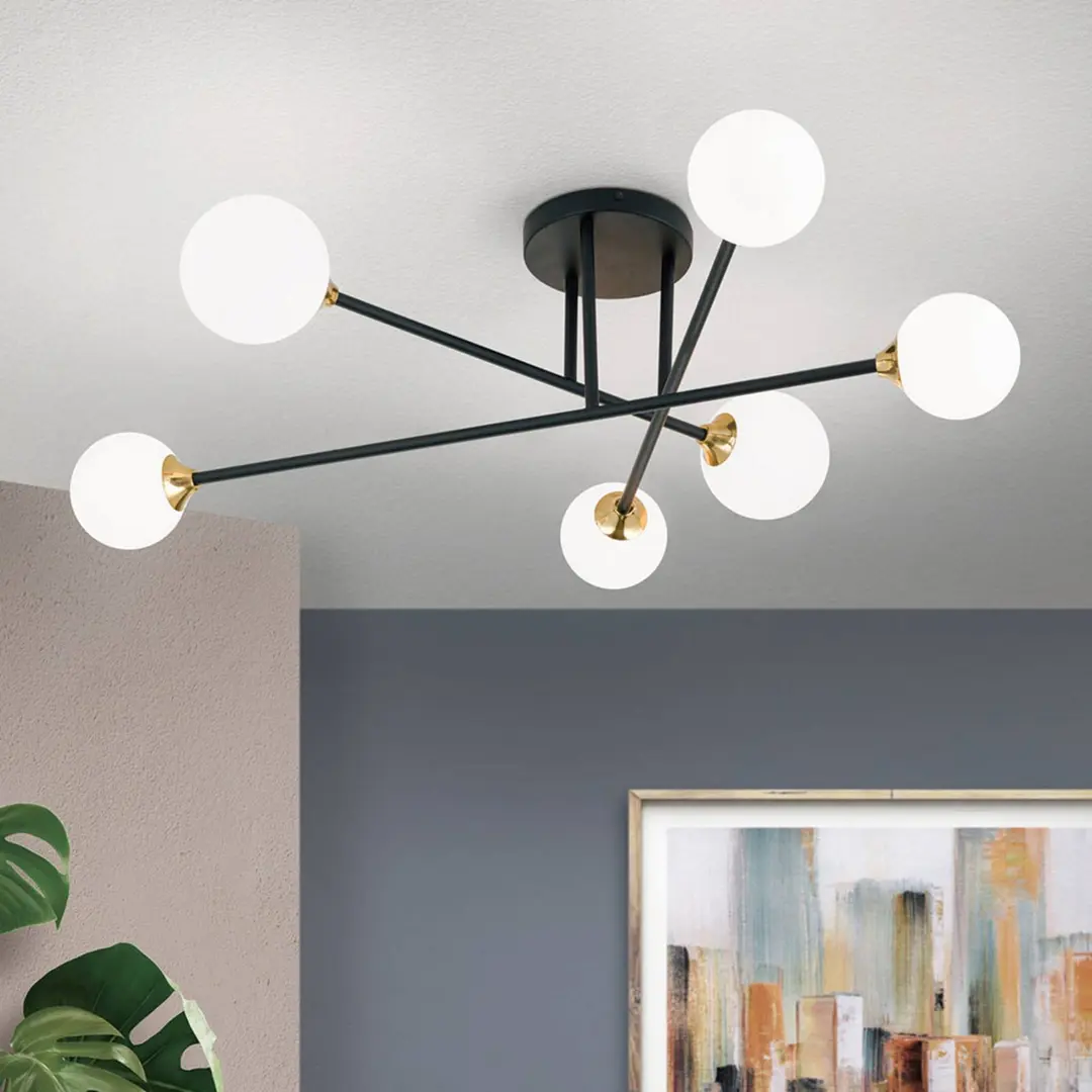 Orion Deckenlampe Snowwhite mit Gestänge, 6fl., schwarz