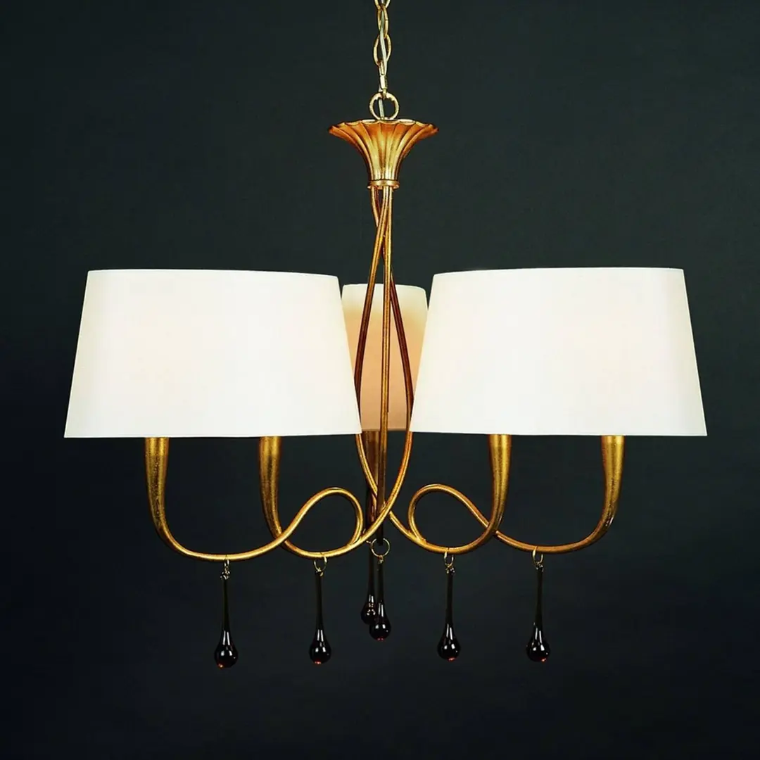 Mantra Iluminación Hängeleuchte Paola 6fl gold m. Textilschirmen