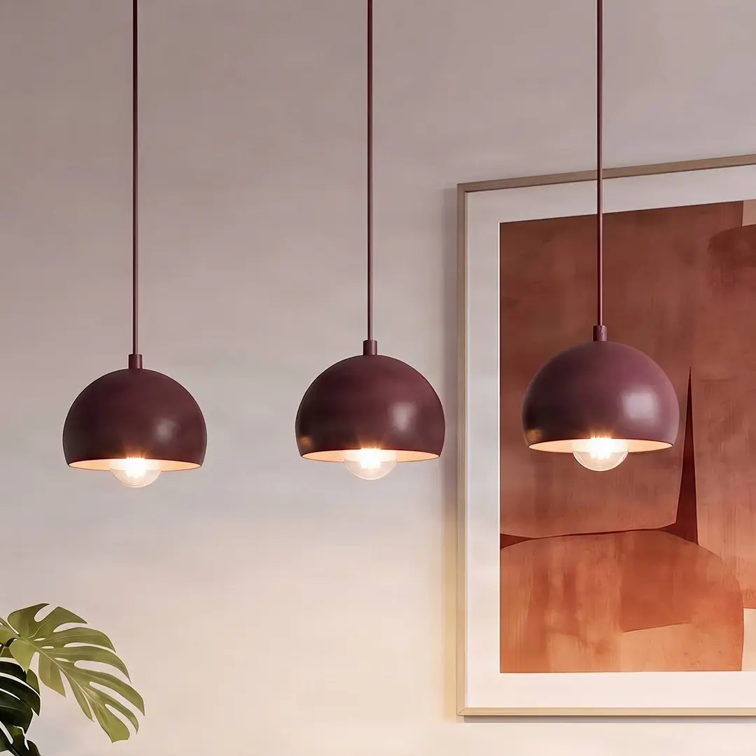 Luminex Hängelampe Sool, dunkelrot, Länge 65 cm, 3-flg., Metall, E27