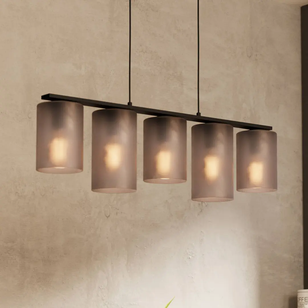 EGLO Hängelampe Colomera, Länge 80 cm schwarz/grau, 5-flg., Glas