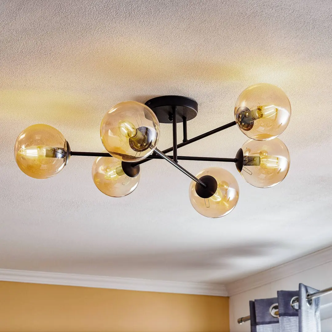 EMIBIG LIGHTING Deckenleuchte Glassy, schwarz, amber, Glas, 6-flg., E14