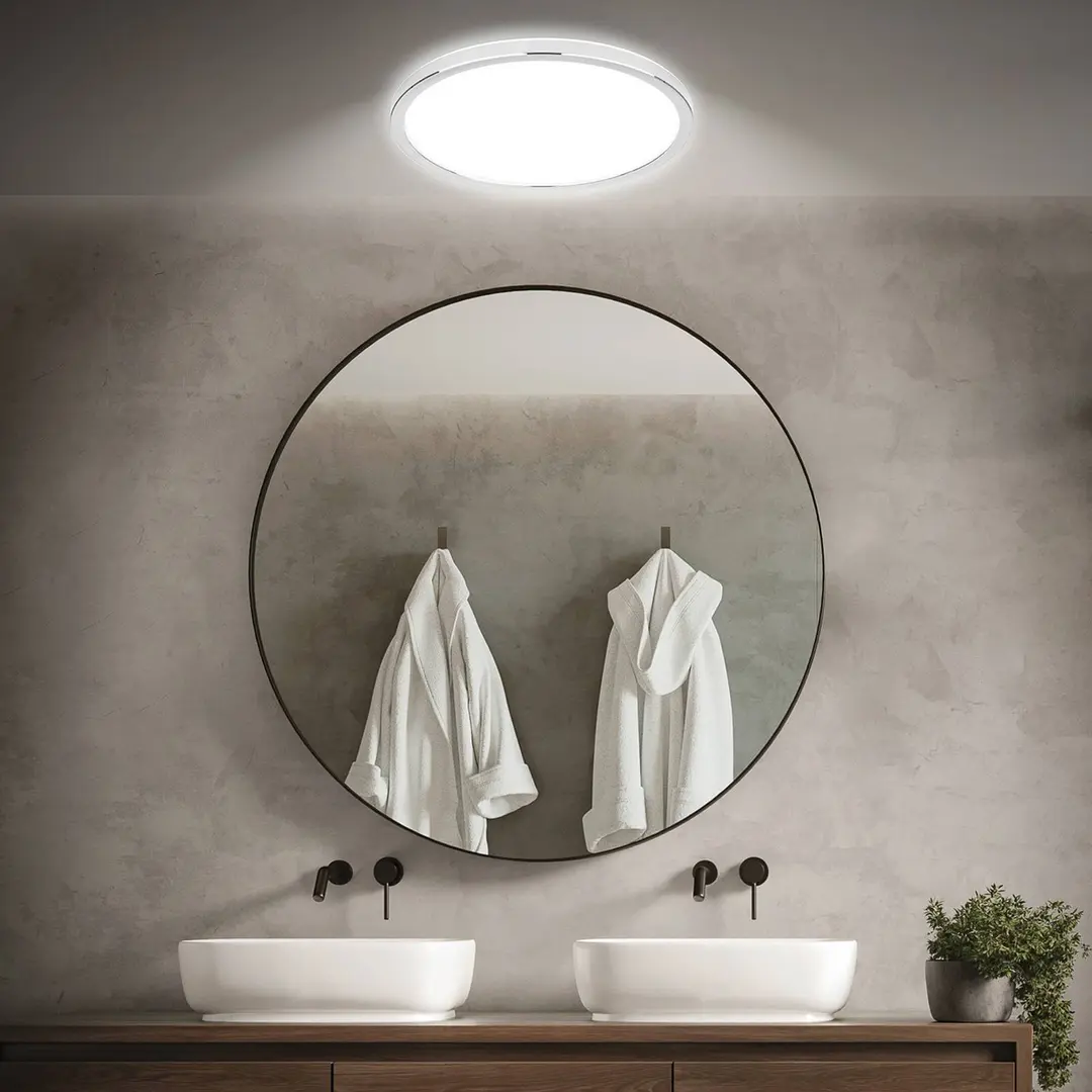 Briloner LED-Bad-Deckenlampe Pulap, Ø 42 cm, chromfarben/weiß Metall