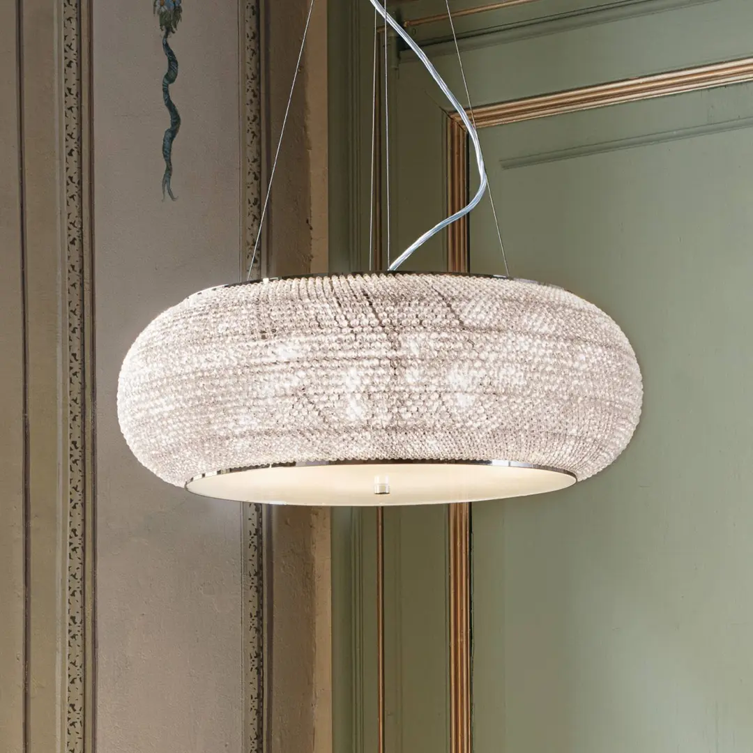 Ideal Lux Hängelampe Pasha, chromfarben/klar, Ø 55 cm, Glas