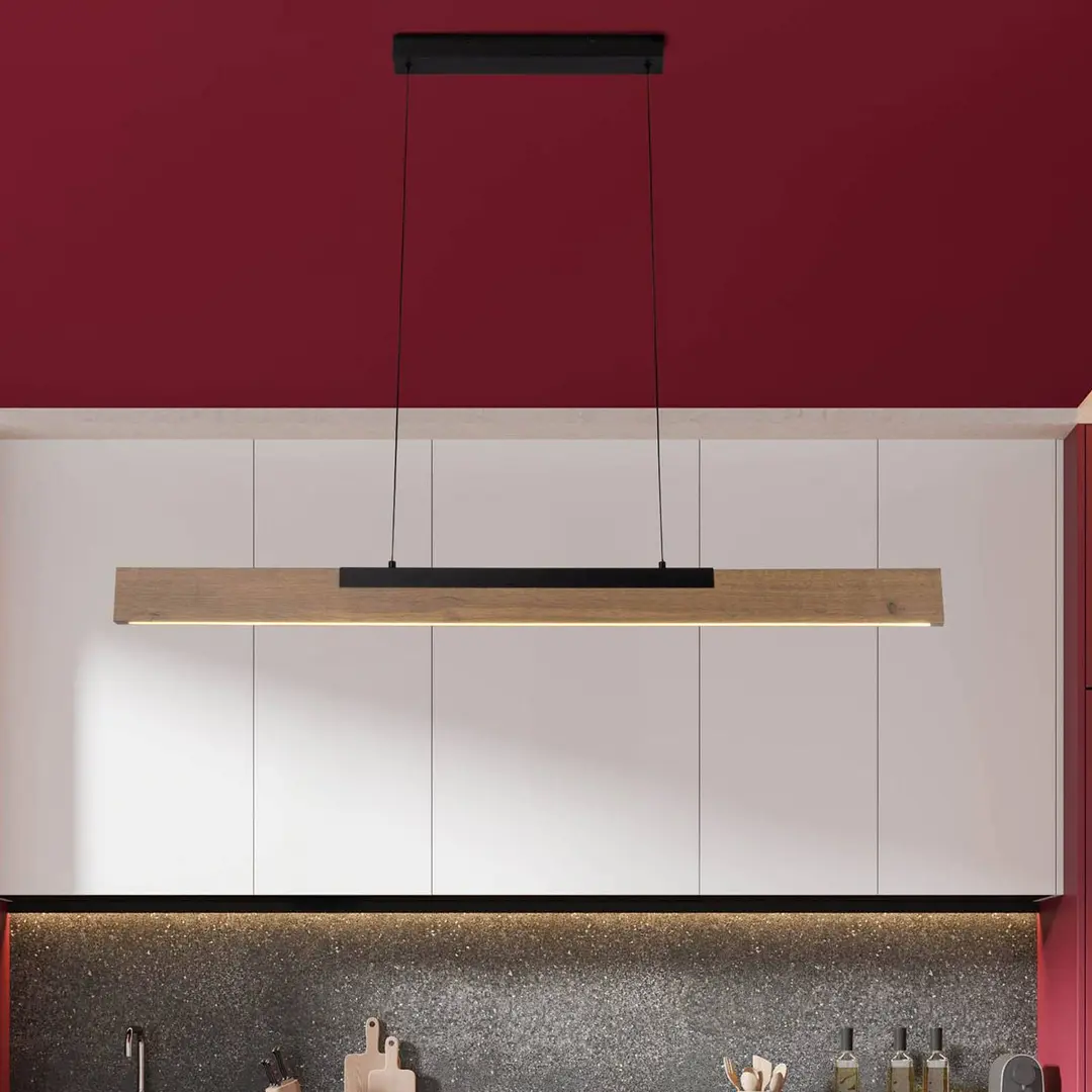 Naeve Leuchten LED-Hängeleuchte Wilma, Holz, Länge 122 cm, dimmbar