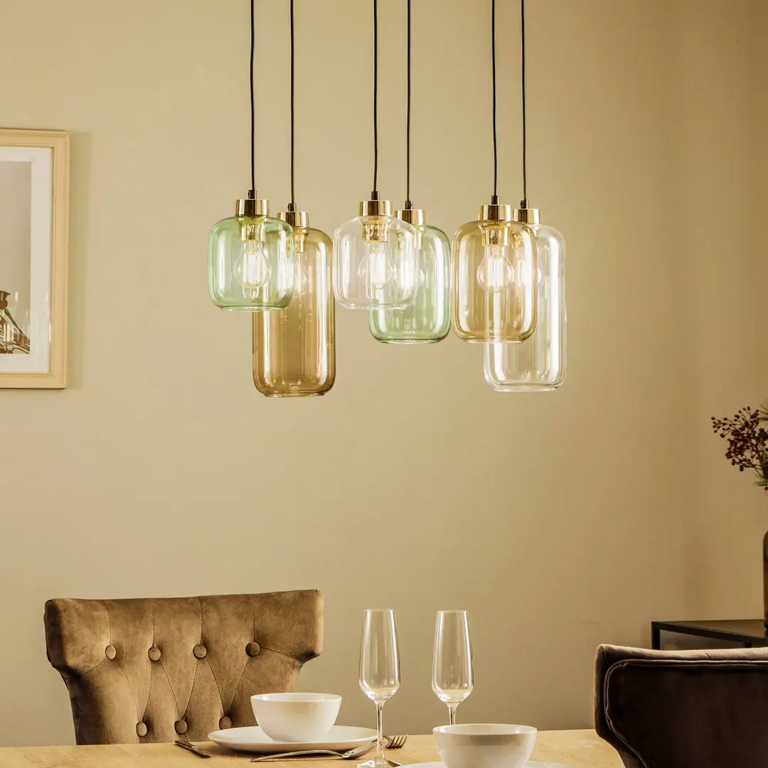 TK Lighting Hängeleuchte Marco Green, 6-flg. klar/grün/braun