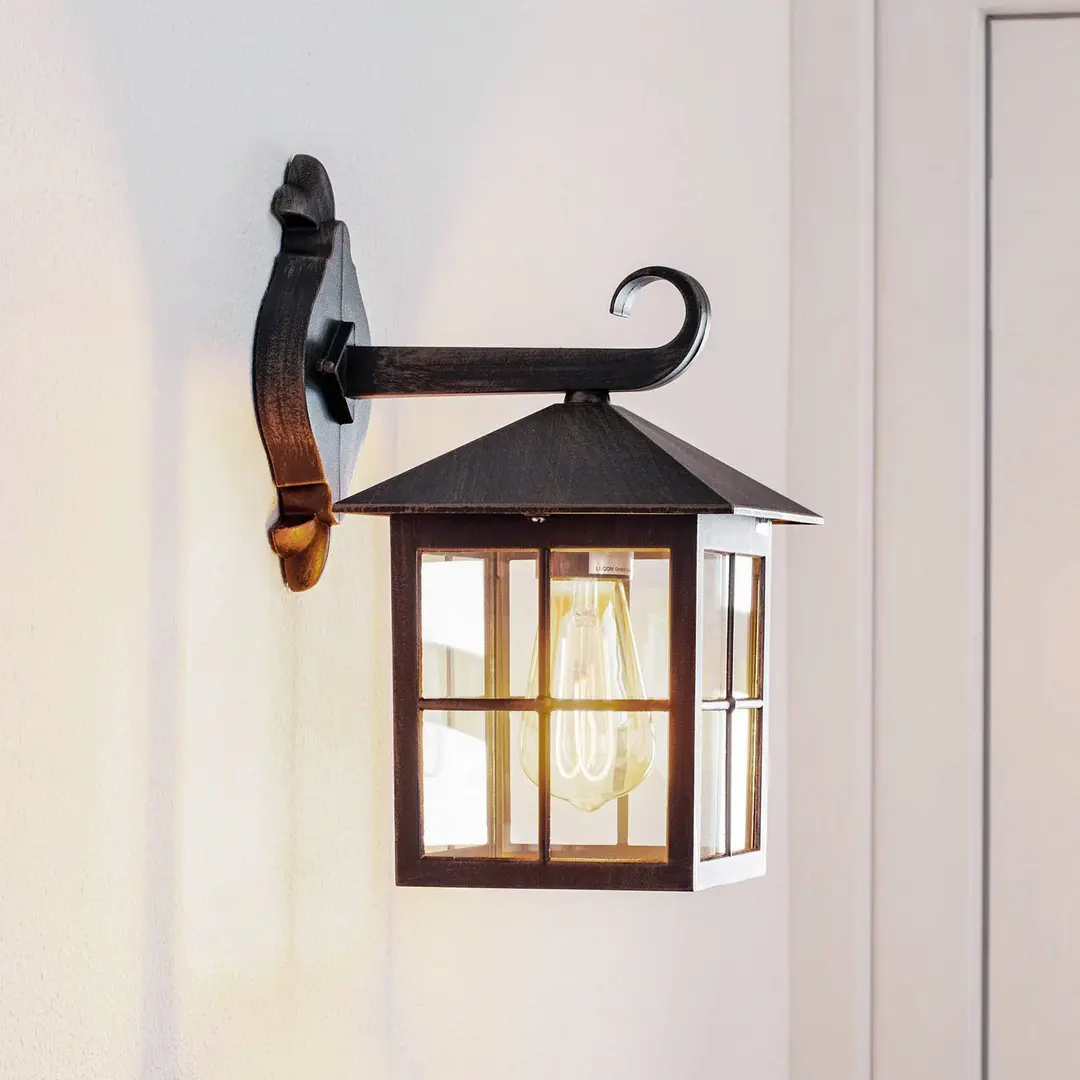 Lindby Außenwandleuchte Ida, rostfarben, Laterne, 34 cm, E27
