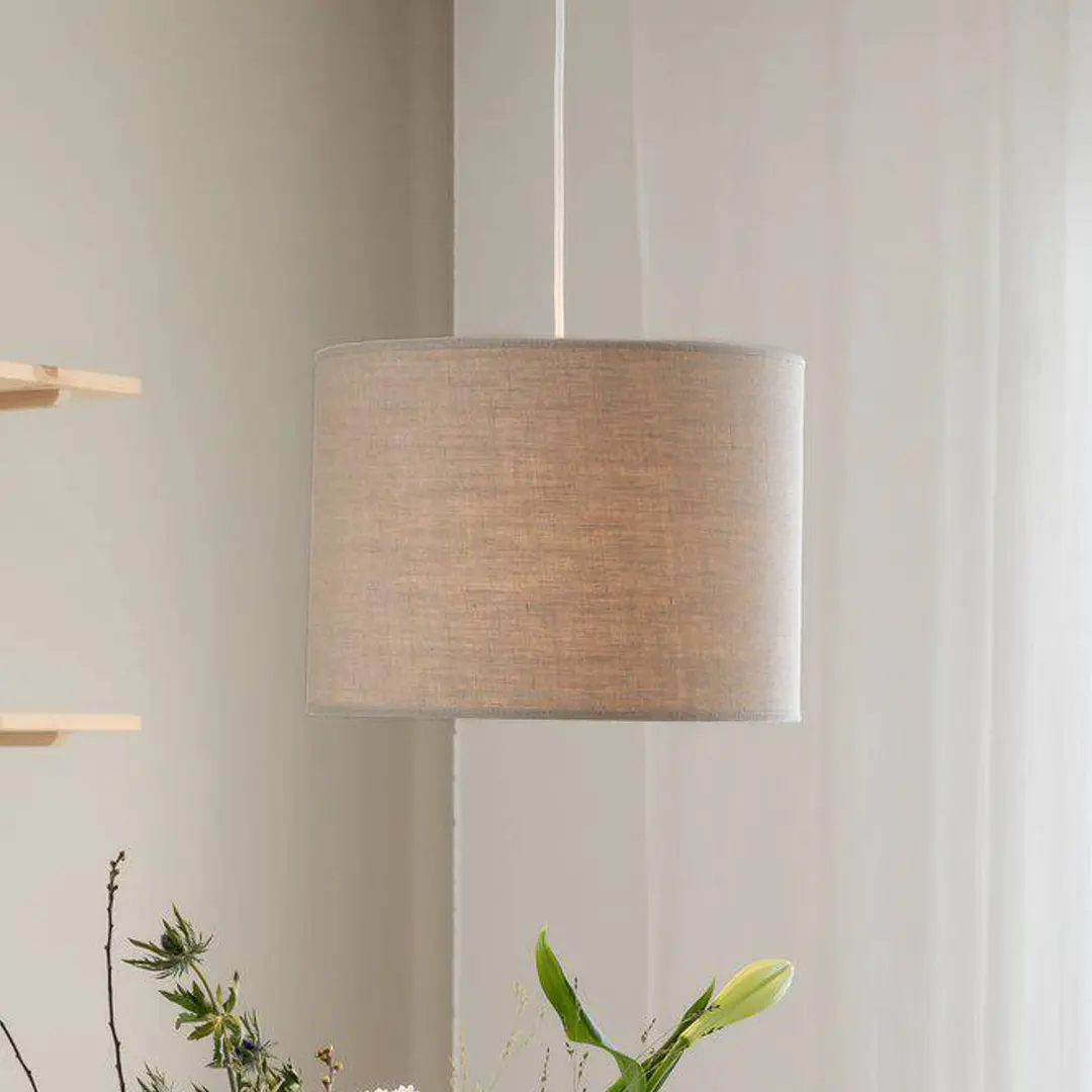 PR Home Hängeleuchte Sara, hellbeige, Ø 35 cm, Leinentextil