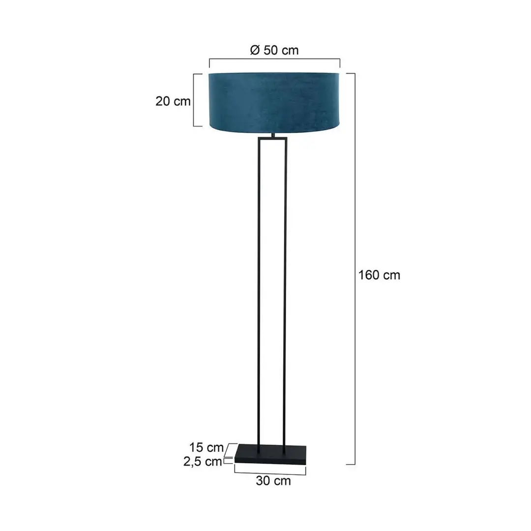 Steinhauer Stehlampe Stang, schwarz/Velours blau, Höhe 160 cm, E27