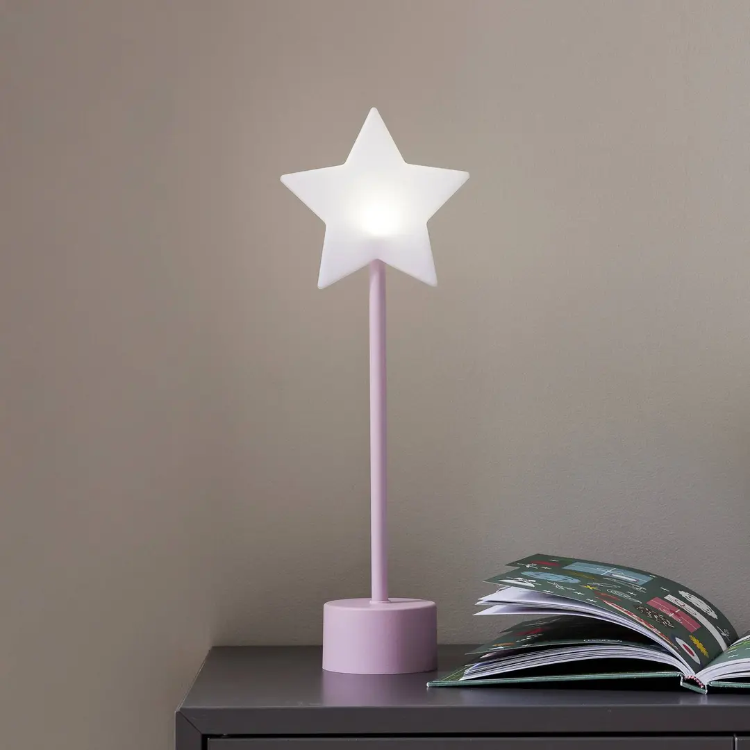 STAR TRADING LED-Akku-Tischleuchte Blizz, pink, 40 cm, Sternform, dimmbar