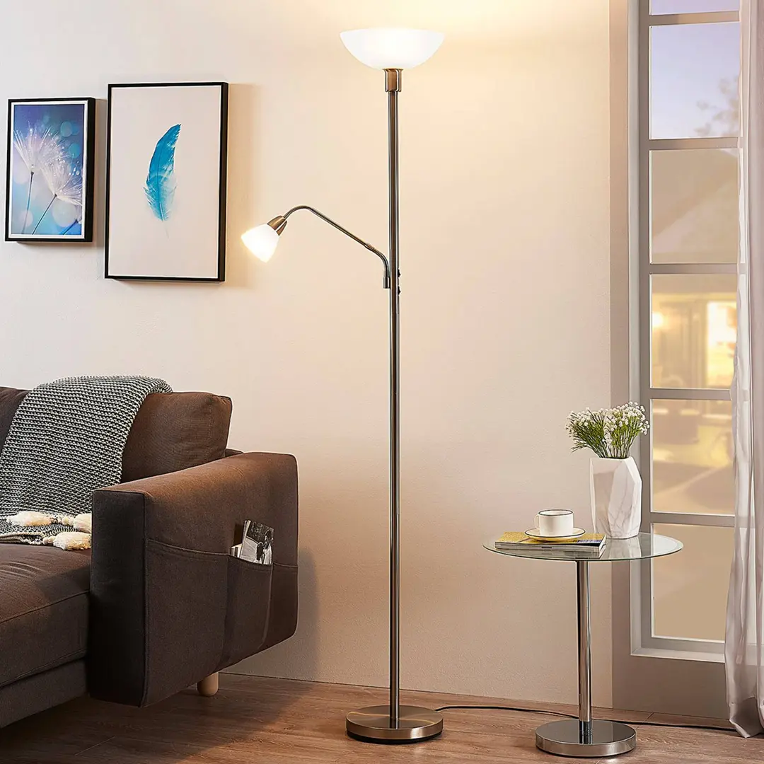 Lindby Deckenfluter Jost, 180 cm, nickelfarben, Leselicht