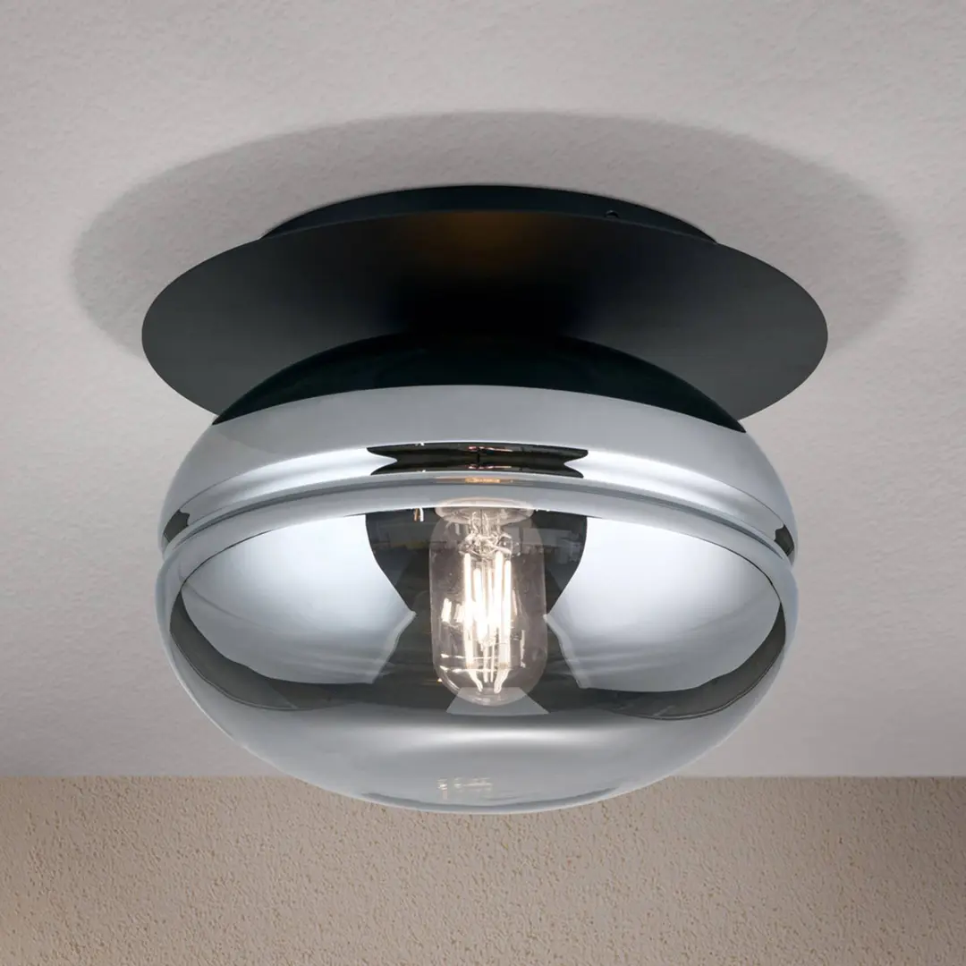 Orion Deckenleuchte Richard, Metall schwarz, Glas rauch