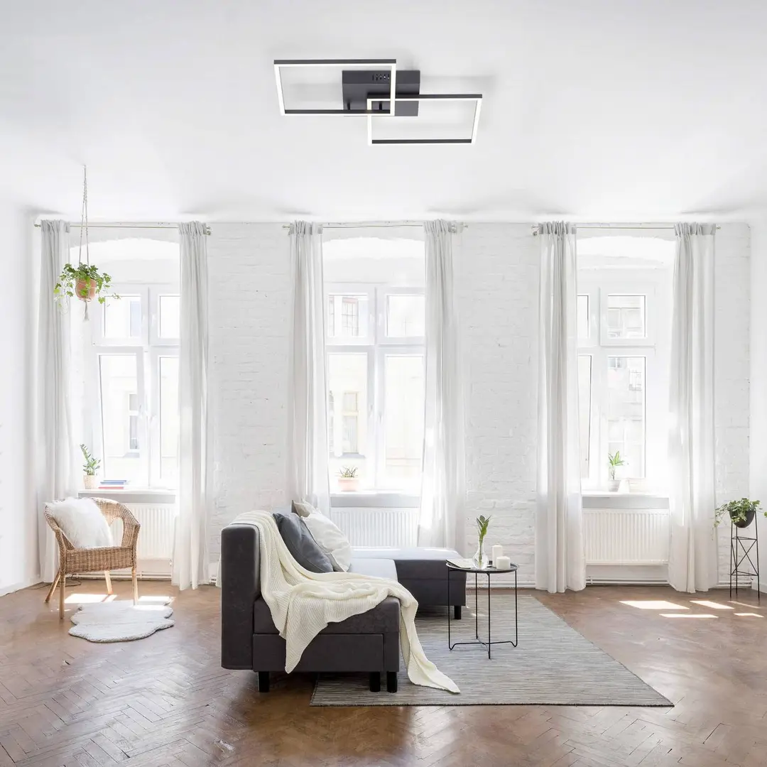 JUST LIGHT. GmbH LED-Deckenleuchte Iven, dim, schwarz, 53x53cm