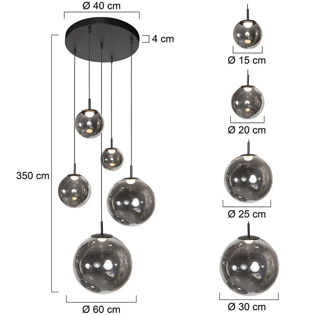 Steinhauer LED-Hängeleuchte Bollique, 5-flammig. rund, schwarz, Glas