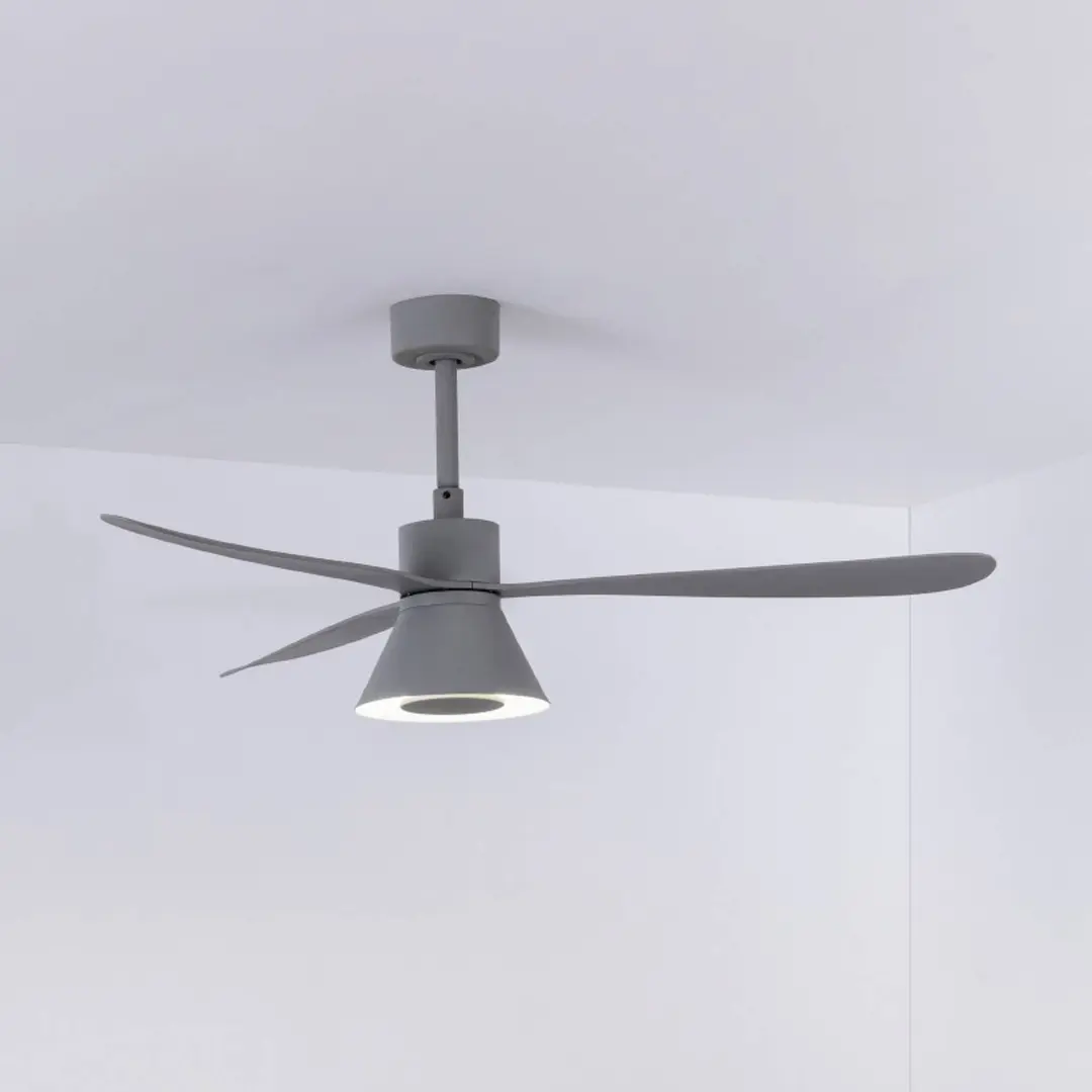 FARO BARCELONA LED-Deckenventilator Amelia Cone L, grau, DC, leise, 132 cm