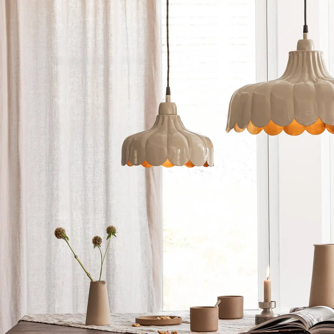 PR Home Hängelampe Wells Small, beige/gold, Ø 24 cm, Stecker