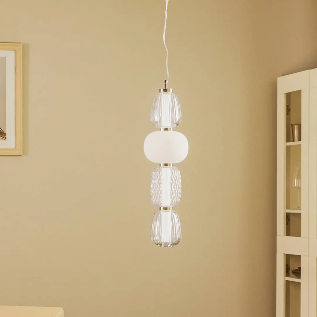 Lucande LED-Hängeleuchte Fedra, Glas, grau/weiß, Ø 17 cm
