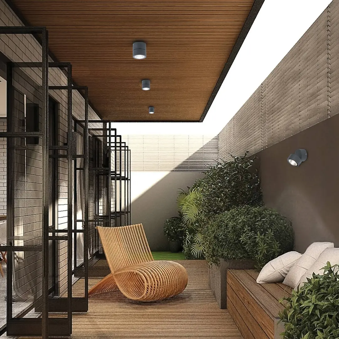 Viokef LED-Außen-Deckenstrahler Andria, dunkelgrau, Ø 9 cm, Metall