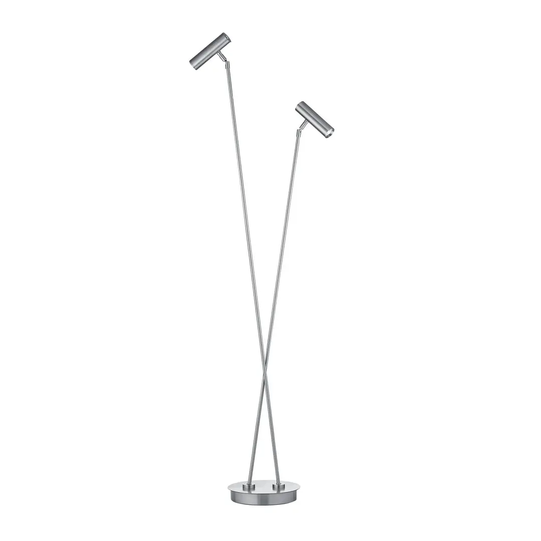 HELL LED-Stehleuchte Tom Pro, nickel matt, 2-flammig, CCT, Dimmer
