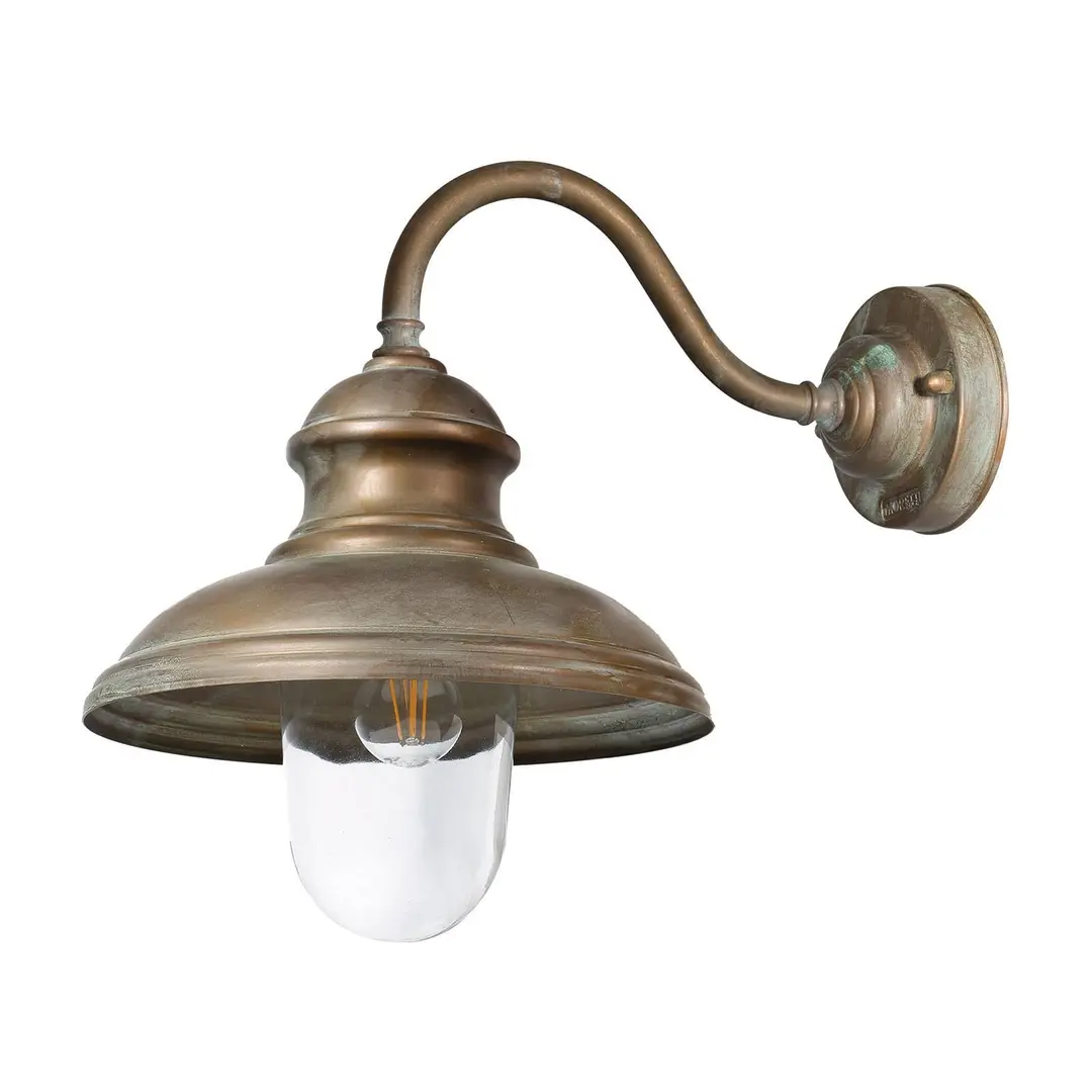 Moretti Luce Außenwandleuchte Little Mill 3351, Altmessing, Glas, klar