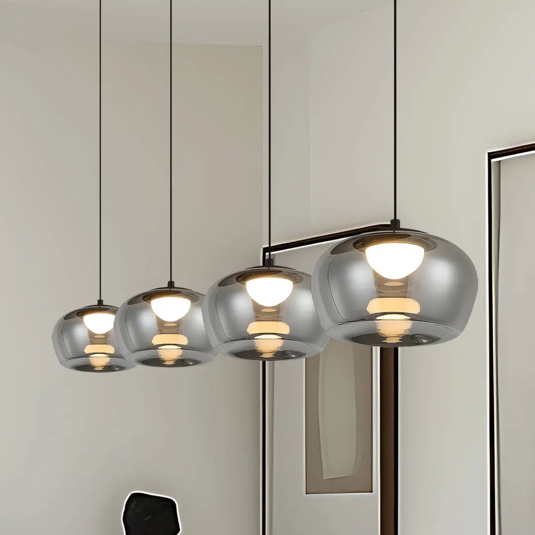 Viokef LED-Pendellampe Nadia Länge 92 cm, rauchgrau, Glas, 4-flg.