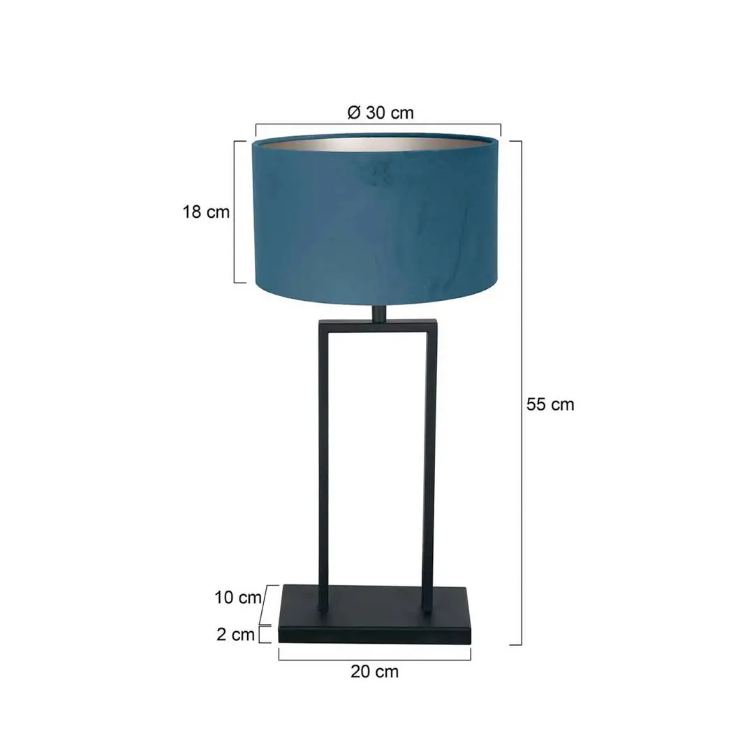 Steinhauer Tischleuchte Stang 3862ZW, schwarz/Velours blau, H. 55 cm