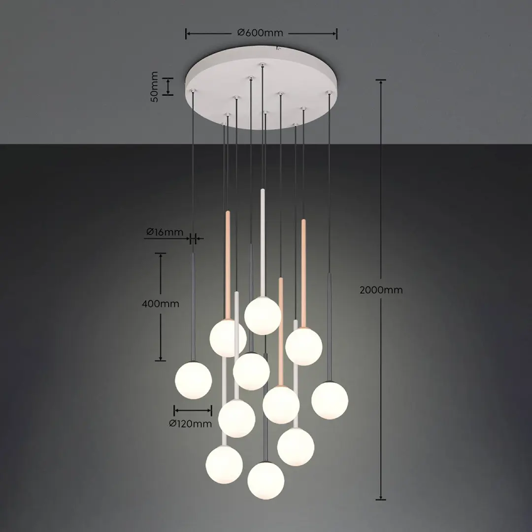 Trio Lighting Hängelampe Firano, bunt, Ø 66 cm, Metall, 11-flg.