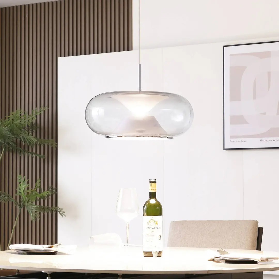 Lucande LED-Hängeleuchte Orasa, Glas, weiß/klar, Ø 43 cm