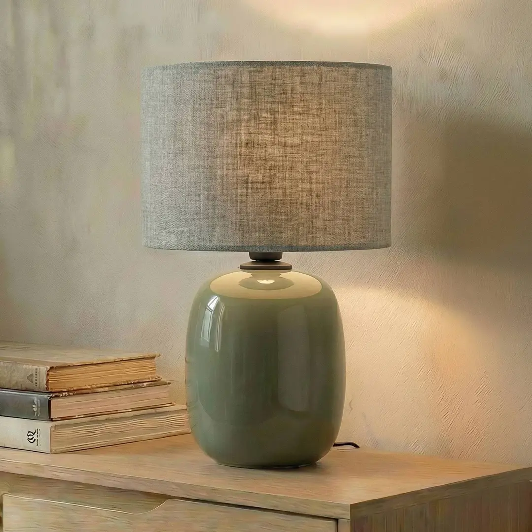 TK Lighting Tischleuchte Melody, olivgrün, Textil, Höhe 48 cm, E27