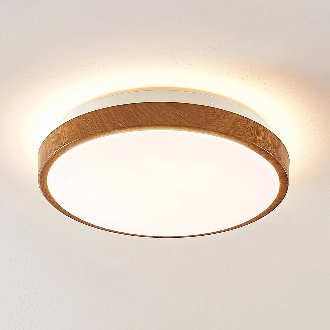 Lindby LED-Deckenleuchte Mendosa, rund, Holzoptik, Ø 30 cm