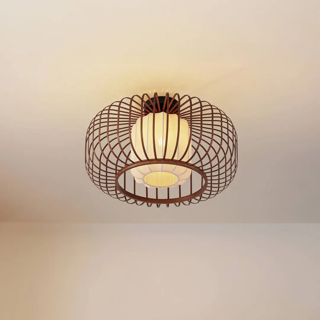Lindby Deckenleuchte Davella, Ø 50 cm, Bambus, Textil