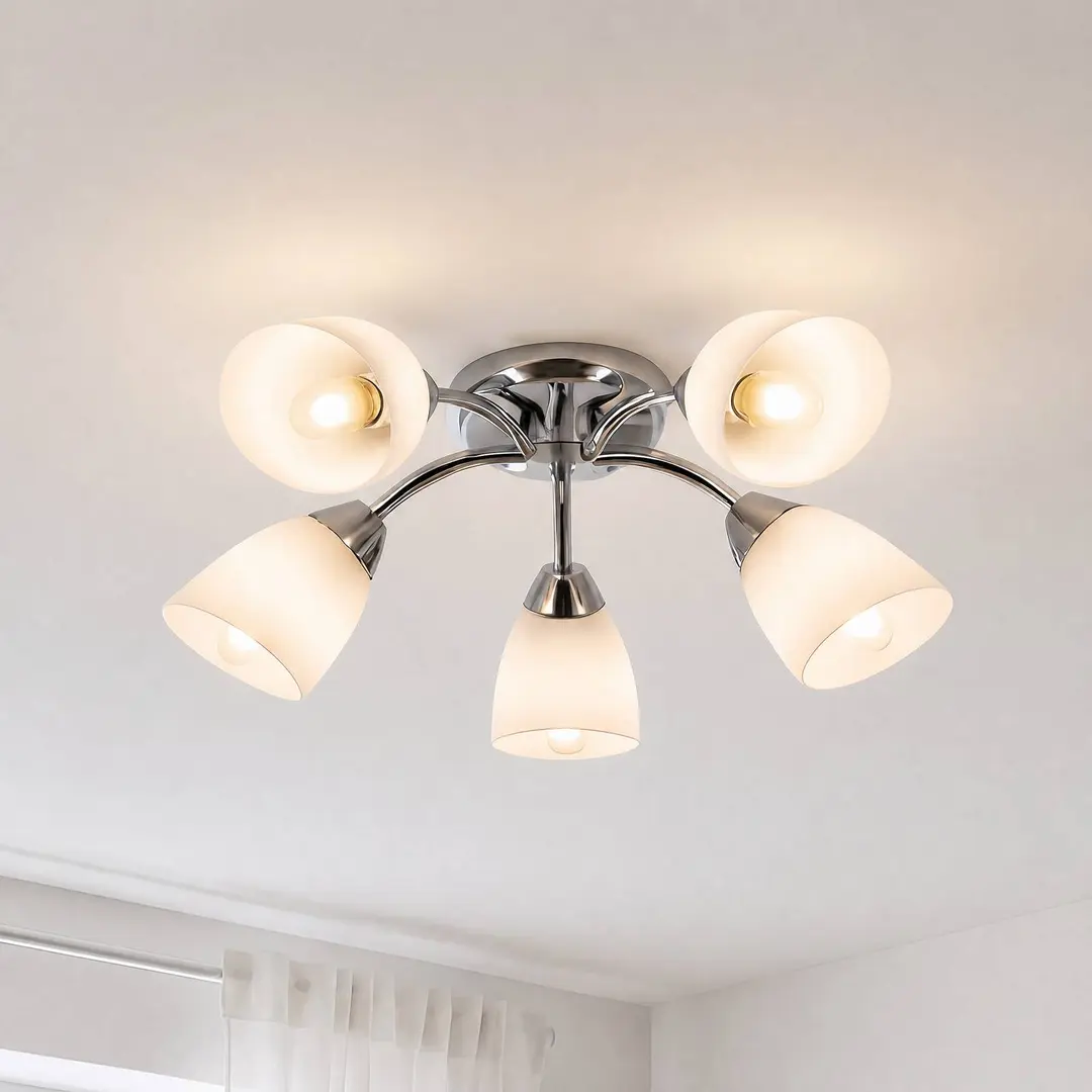 Milagro Lighting Deckenleuchte Portos, 5-flammig, weiß/chrom, Metall, Ø 54 cm