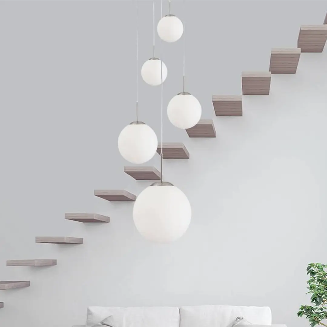 Steinhauer Hängeleuchte Bollique, stahl, opalweiß, Glas, 5-flammig rund